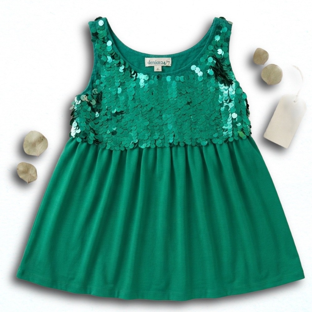 Denim 24/7 Green Sequin Empire Waist Sleeveless Top Plus Size 18W Holiday Party